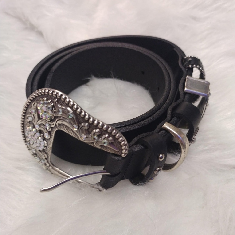Rhinestone Black Leather Belt